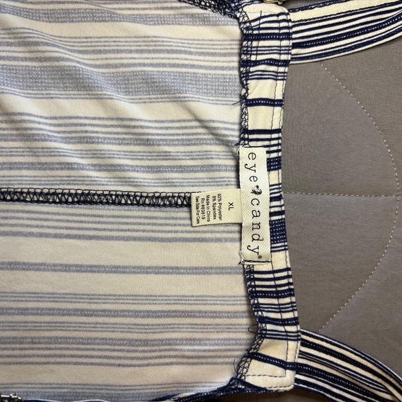 Eye Candy Overall‎ Dress Cream Blue Stripes Size XL - Picture 4 of 5